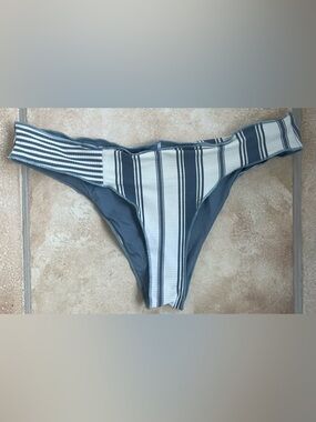 Rip Curl Women's Sandy Shores Cheeky Hipster Blue White Striped Bikini Bottom S